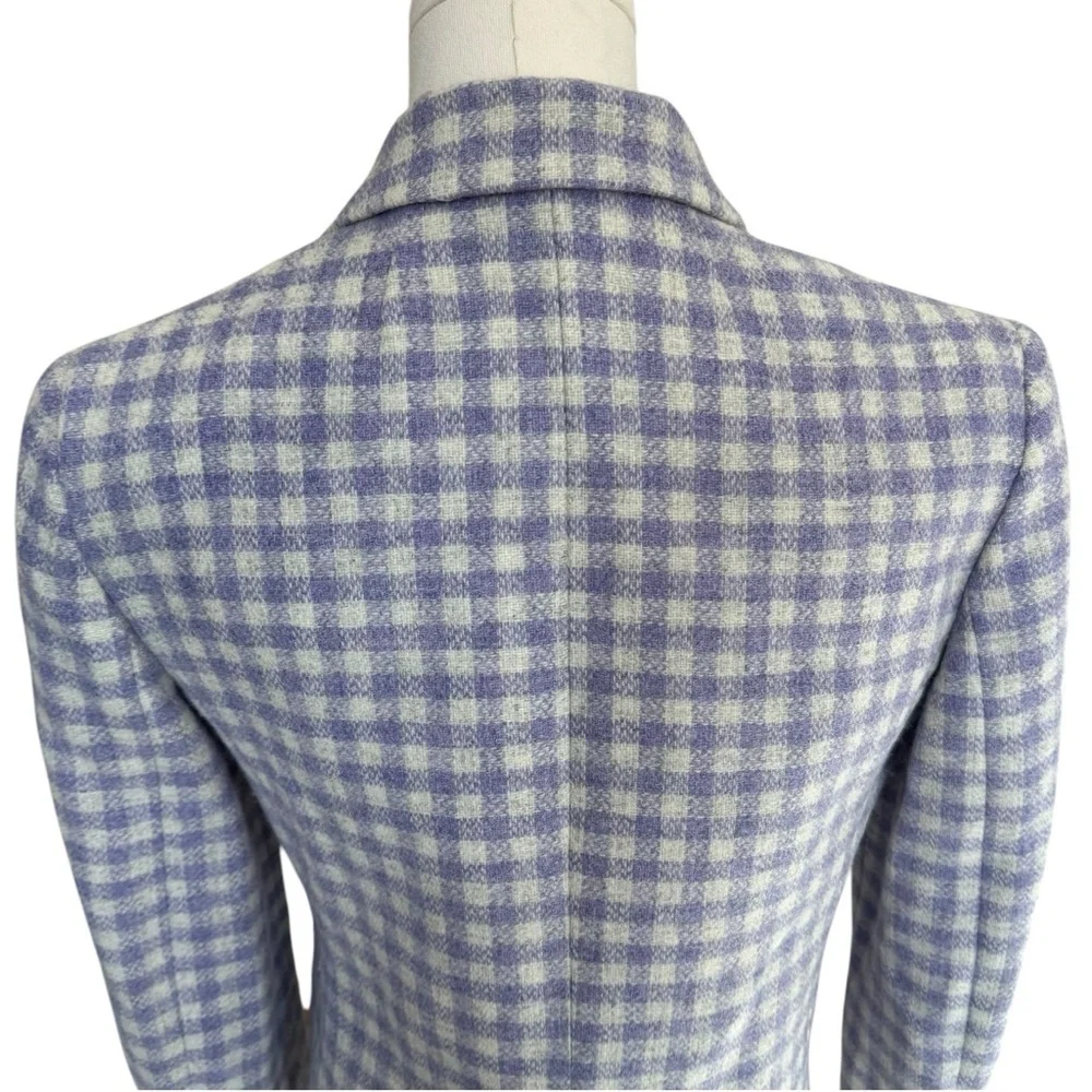 J. Crew - Purple Checkered Blazer Cropped Double Breast Blazer English Wool Sz 2